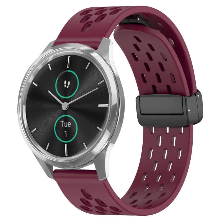 For Garmin VivoMove Luxe 20mm Folding Magnetic Clasp Silicone Watch Band(Wine Red)