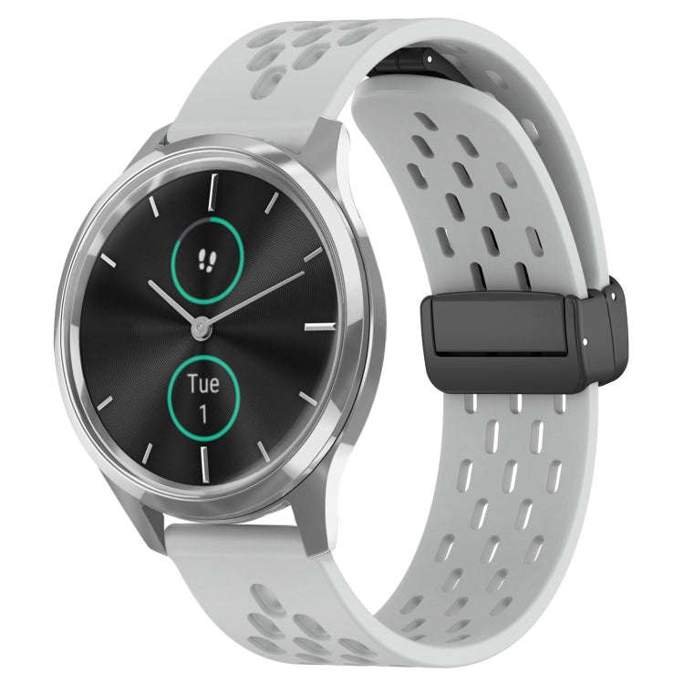 For Garmin VivoMove Luxe 20mm Folding Magnetic Clasp Silicone Watch Band(Light Grey)