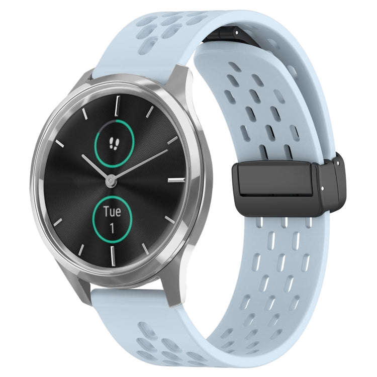 For Garmin VivoMove Luxe 20mm Folding Magnetic Clasp Silicone Watch Band(Light Blue)