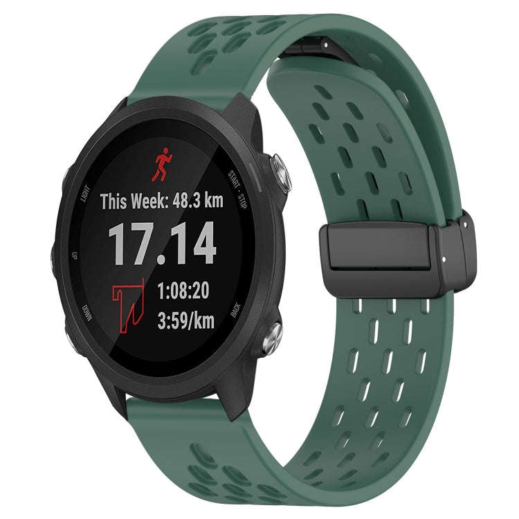 For Garmin Forerunner 245 20mm Folding Magnetic Clasp Silicone Watch Band(Dark Green)