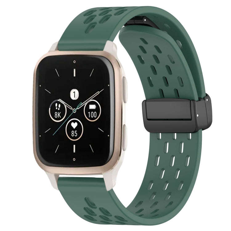 For Garmin Forerunner Sq2 20mm Folding Magnetic Clasp Silicone Watch Band(Dark Green)