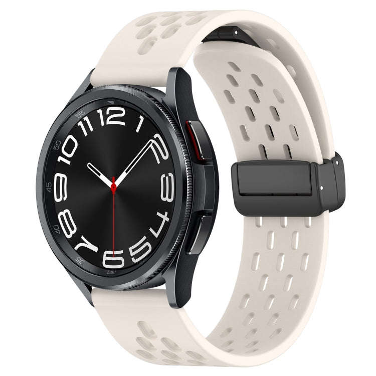 For Samsung Galaxy Watch 6 Classic 47mm 20mm Folding Magnetic Clasp Silicone Watch Band(Starlight...