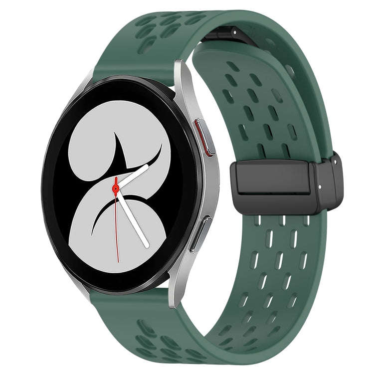 For Samsung Galaxy Watch 4 40mm 20mm Folding Magnetic Clasp Silicone Watch Band(Dark Green)