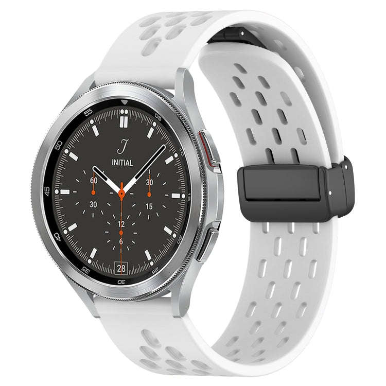 For Samsung  Galaxy Watch 4 Classic 46mm 20mm Folding Magnetic Clasp Silicone Watch Band(White)