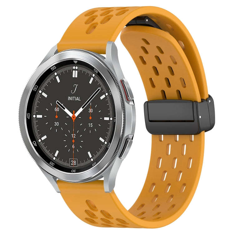 For Samsung  Galaxy Watch 4 Classic 46mm 20mm Folding Magnetic Clasp Silicone Watch Band(Yellow)