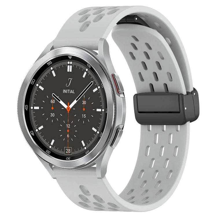 For Samsung  Galaxy Watch 4 Classic 46mm 20mm Folding Magnetic Clasp Silicone Watch Band(Light Grey)