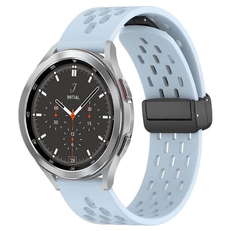 For Samsung  Galaxy Watch 4 Classic 46mm 20mm Folding Magnetic Clasp Silicone Watch Band(Light Blue)