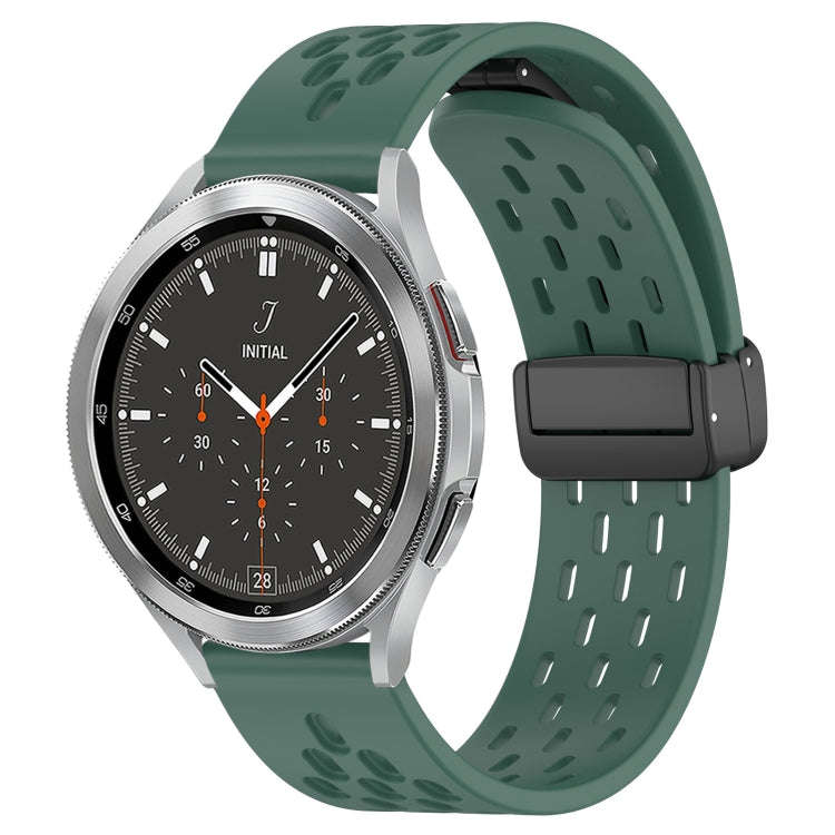 For Samsung  Galaxy Watch 4 Classic 46mm 20mm Folding Magnetic Clasp Silicone Watch Band(Dark Green)