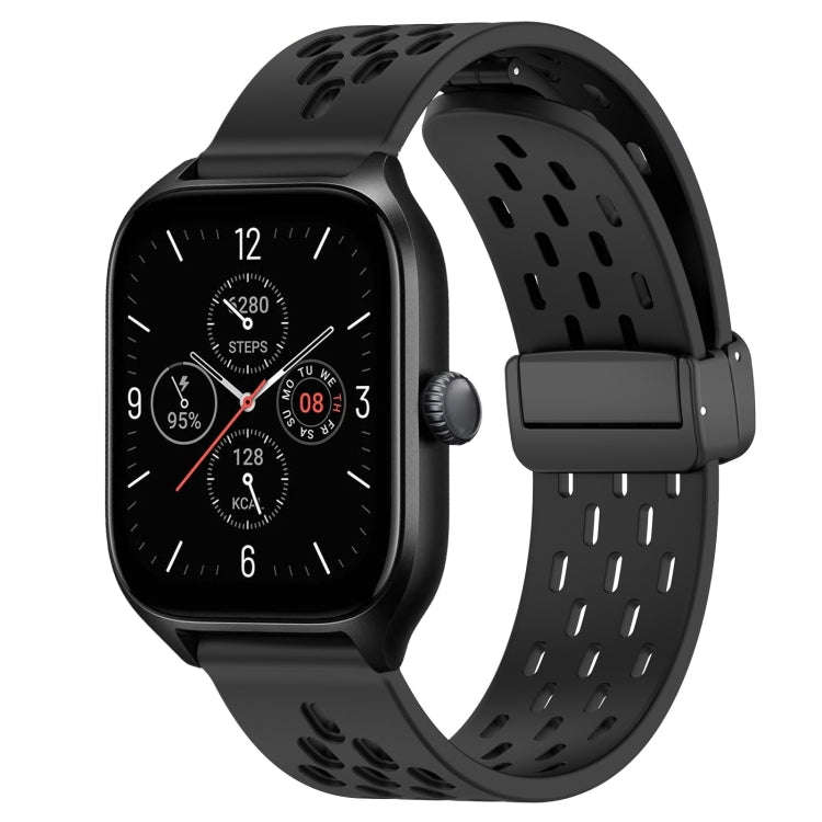 For Amazfit GTS 4 20mm Folding Magnetic Clasp Silicone Watch Band(Black)