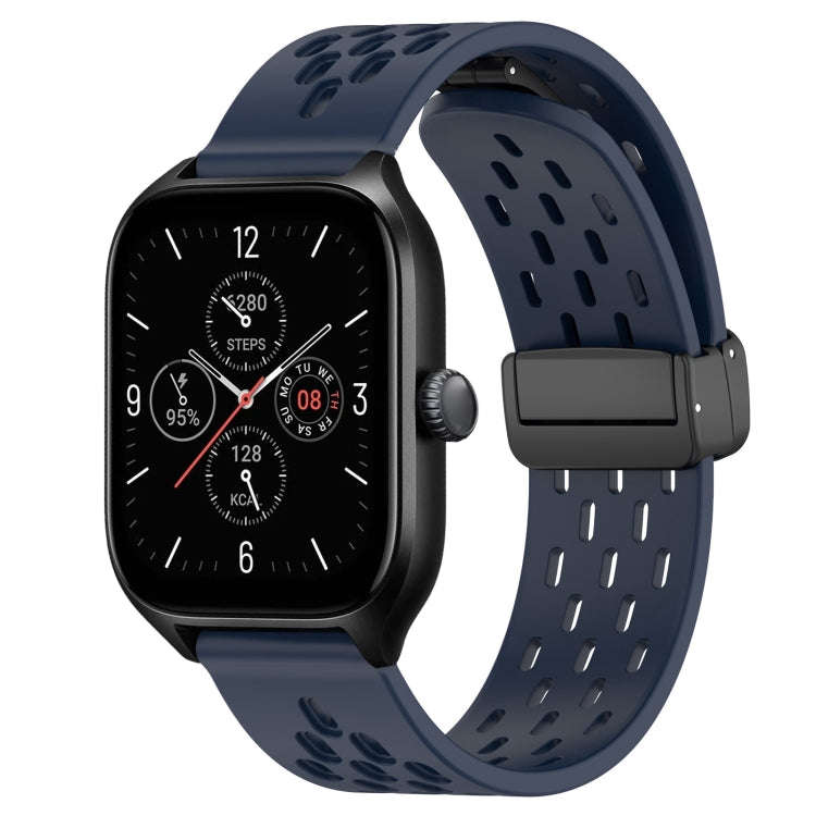 For Amazfit GTS 4 20mm Folding Magnetic Clasp Silicone Watch Band(Midnight Blue)