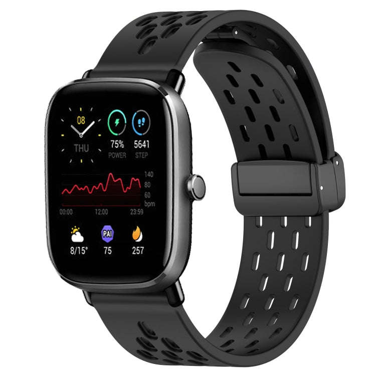 For Amazfit GTS 4 Mini 20mm Folding Magnetic Clasp Silicone Watch Band(Black)