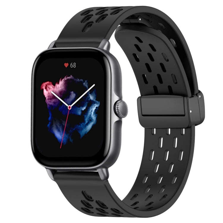 For Amazfit GTS 3 20mm Folding Magnetic Clasp Silicone Watch Band(Black)