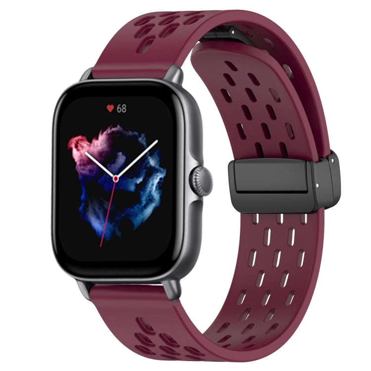 For Amazfit GTS 3 20mm Folding Magnetic Clasp Silicone Watch Band(Burgundy)