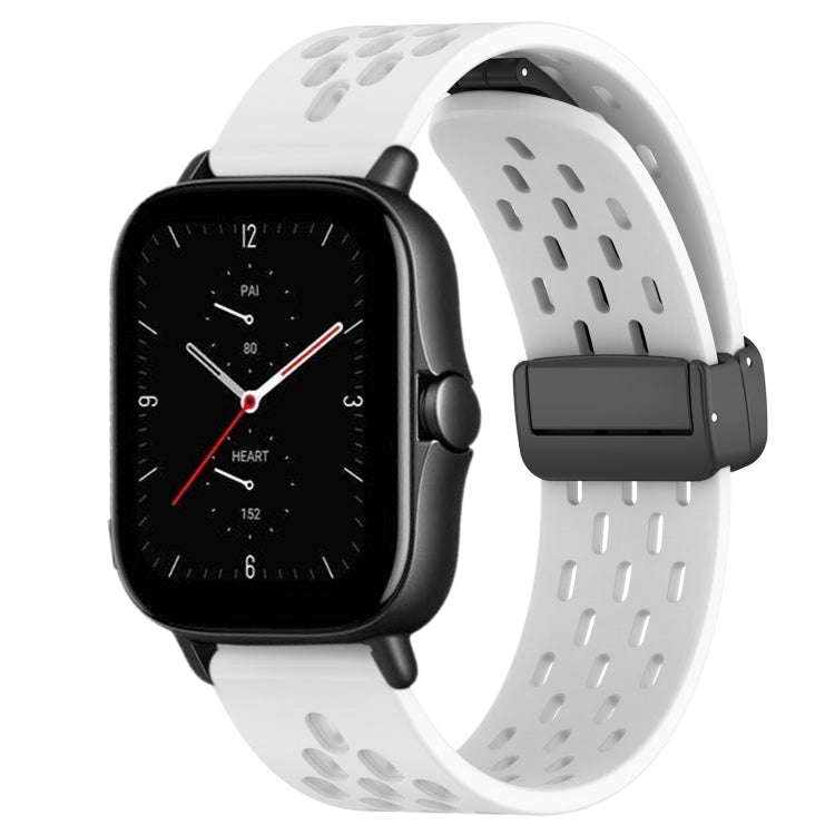 For Amazfit GTS 2E 20mm Folding Magnetic Clasp Silicone Watch Band(White)