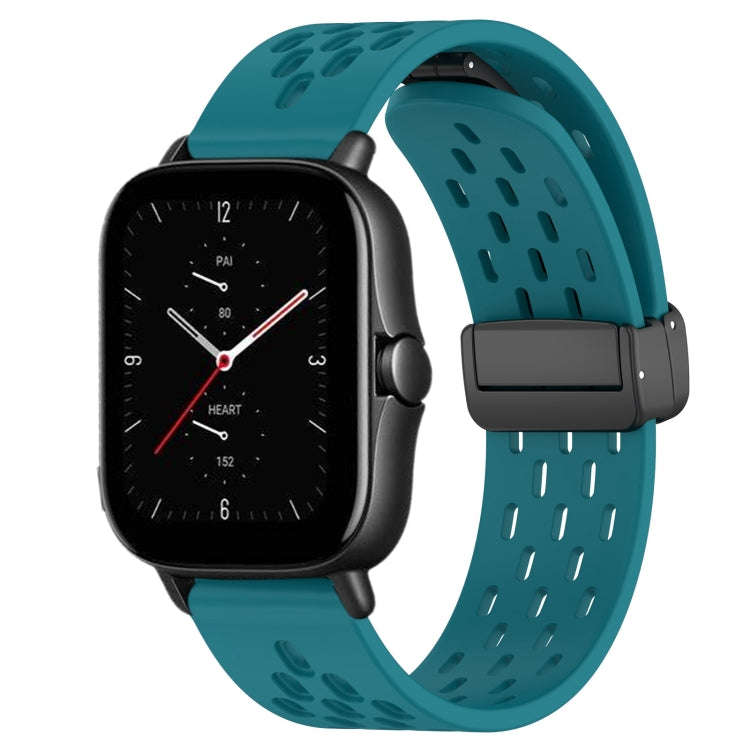 For Amazfit GTS 2E 20mm Folding Magnetic Clasp Silicone Watch Band(Hidden Green)