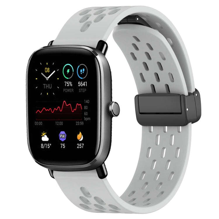 For Amazfit GTS 2 Mini 20mm Folding Magnetic Clasp Silicone Watch Band(Light Grey)