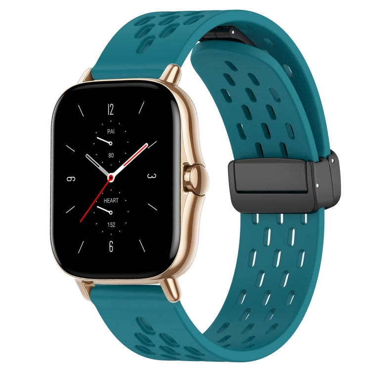 For Amazfit GTS 2 20mm Folding Magnetic Clasp Silicone Watch Band(Hidden Green)