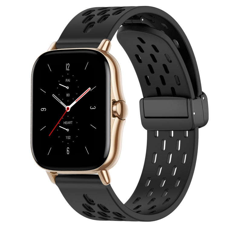 For Amazfit GTS 2 20mm Folding Magnetic Clasp Silicone Watch Band(Black)