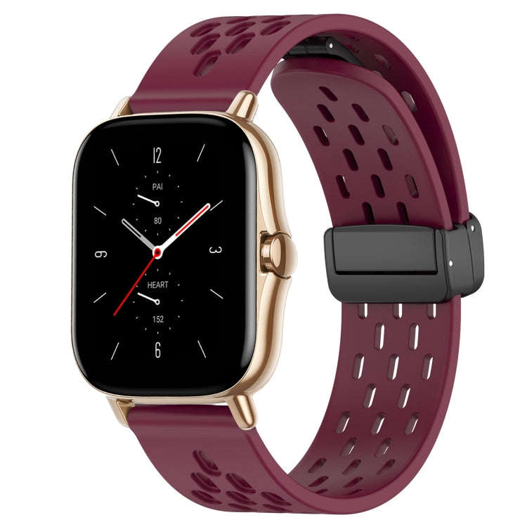 For Amazfit GTS 2 20mm Folding Magnetic Clasp Silicone Watch Band(Burgundy)