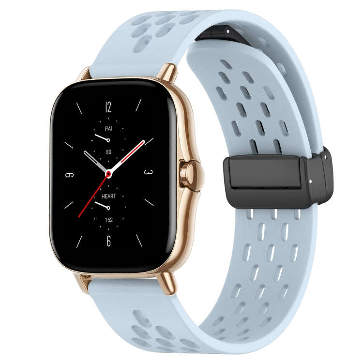 For Amazfit GTS 2 20mm Folding Magnetic Clasp Silicone Watch Band(Light Blue)