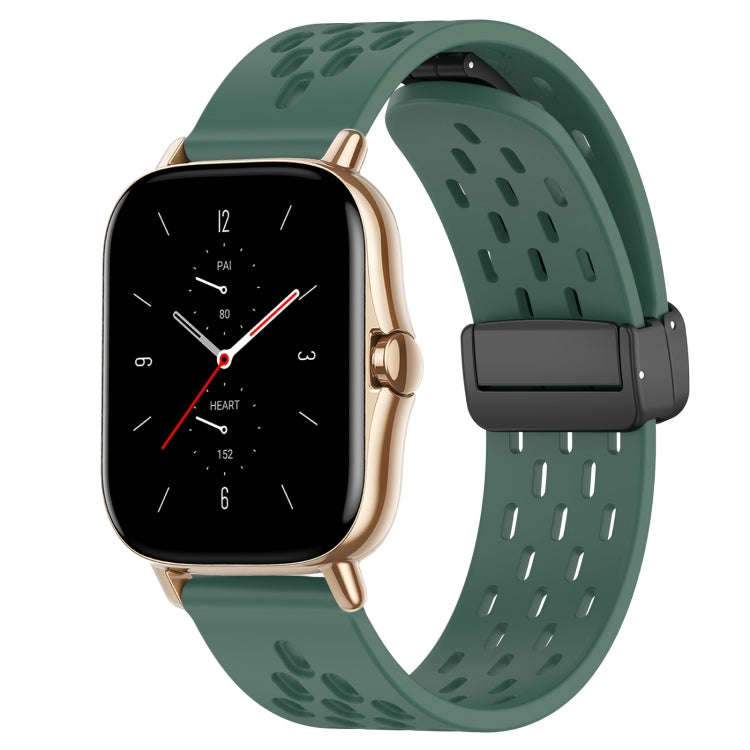 For Amazfit GTS 2 20mm Folding Magnetic Clasp Silicone Watch Band(Dark Green)