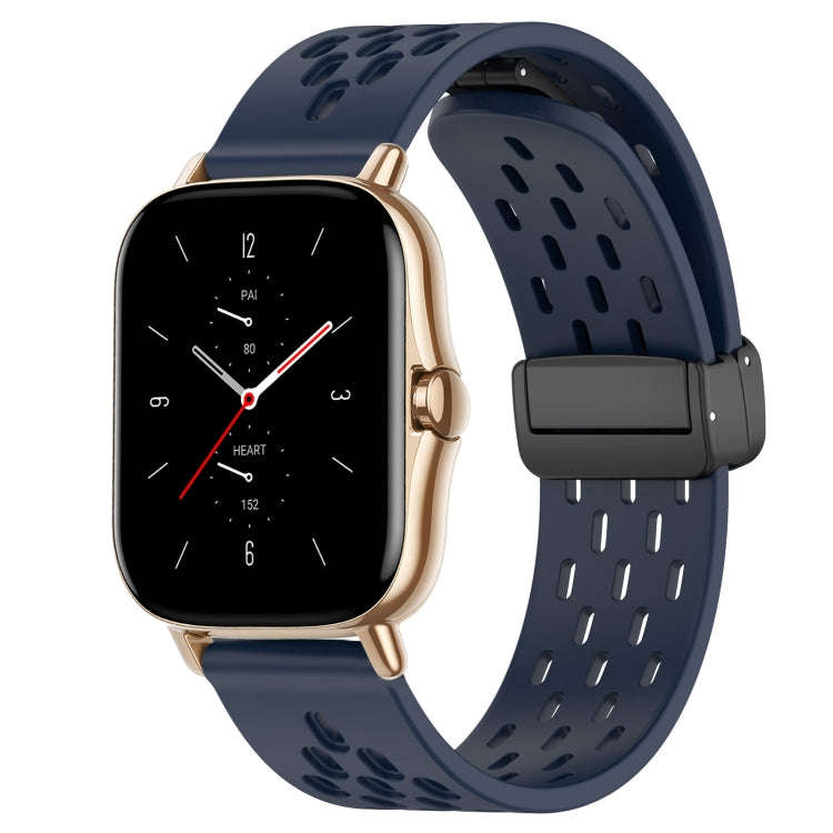 For Amazfit GTS 2 20mm Folding Magnetic Clasp Silicone Watch Band(Midnight Blue)