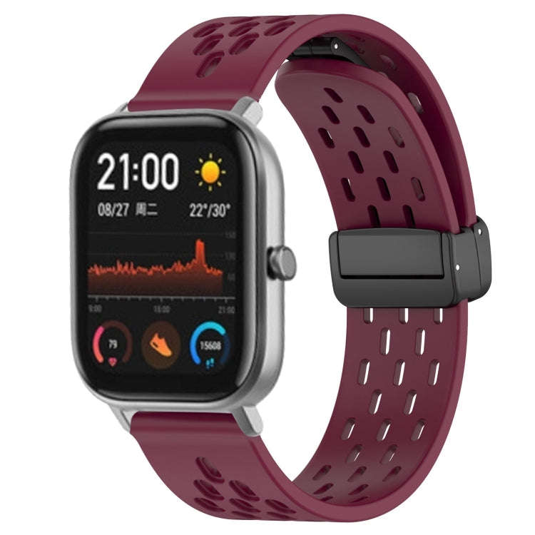 For Amazfit GTS 20mm Folding Magnetic Clasp Silicone Watch Band(Burgundy)