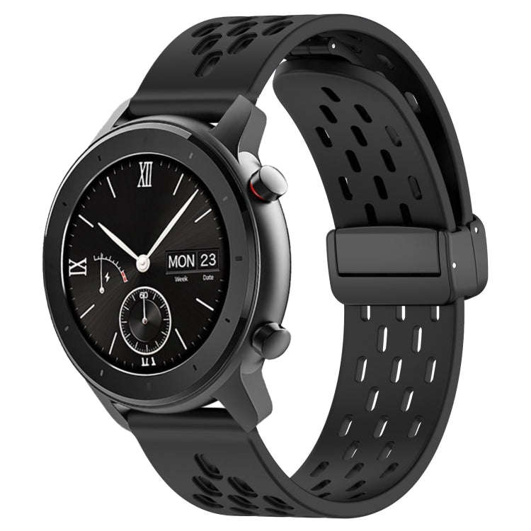 For Amazfit GTR 42mm 20mm Folding Magnetic Clasp Silicone Watch Band(Black)