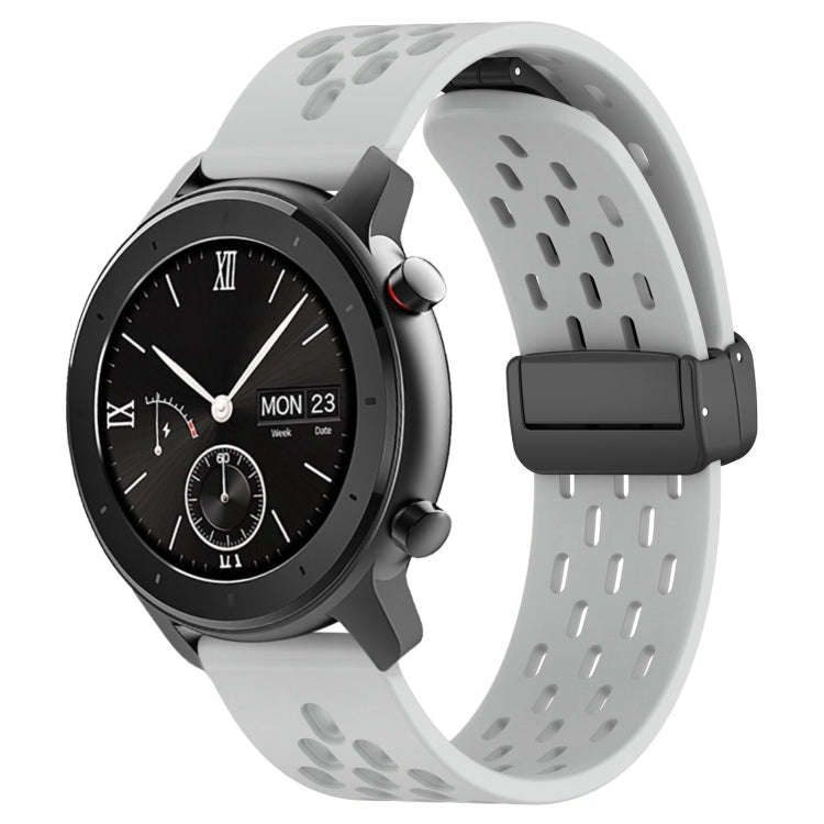 For Amazfit GTR 42mm 20mm Folding Magnetic Clasp Silicone Watch Band(Light Grey)
