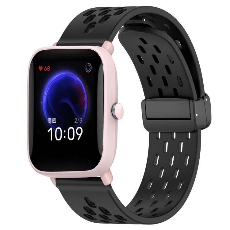 For Amazfit Pop Pro 20mm Folding Magnetic Clasp Silicone Watch Band(Black)