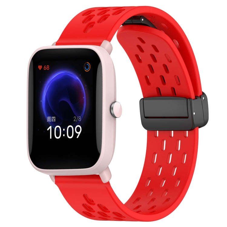 For Amazfit Pop Pro 20mm Folding Magnetic Clasp Silicone Watch Band(Red)