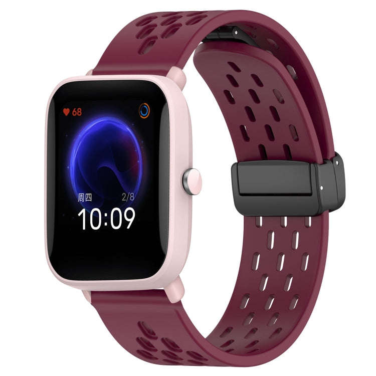 For Amazfit Pop Pro 20mm Folding Magnetic Clasp Silicone Watch Band(Burgundy)