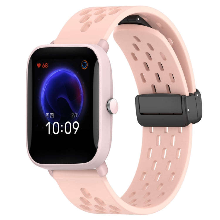 For Amazfit Pop Pro 20mm Folding Magnetic Clasp Silicone Watch Band(Pink)