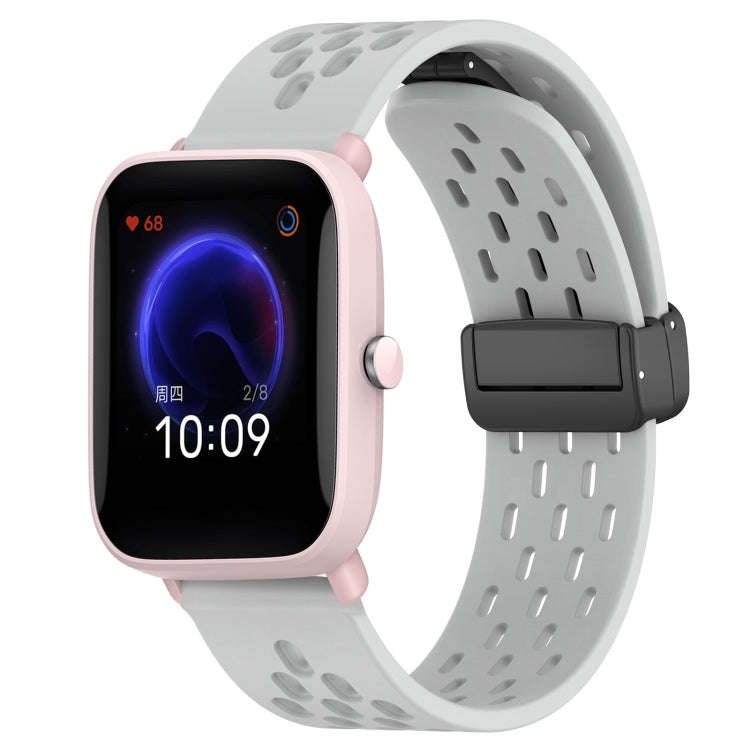 For Amazfit Pop Pro 20mm Folding Magnetic Clasp Silicone Watch Band(Light Grey)