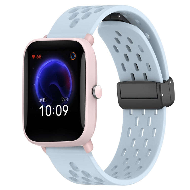 For Amazfit Pop Pro 20mm Folding Magnetic Clasp Silicone Watch Band(Light Blue)