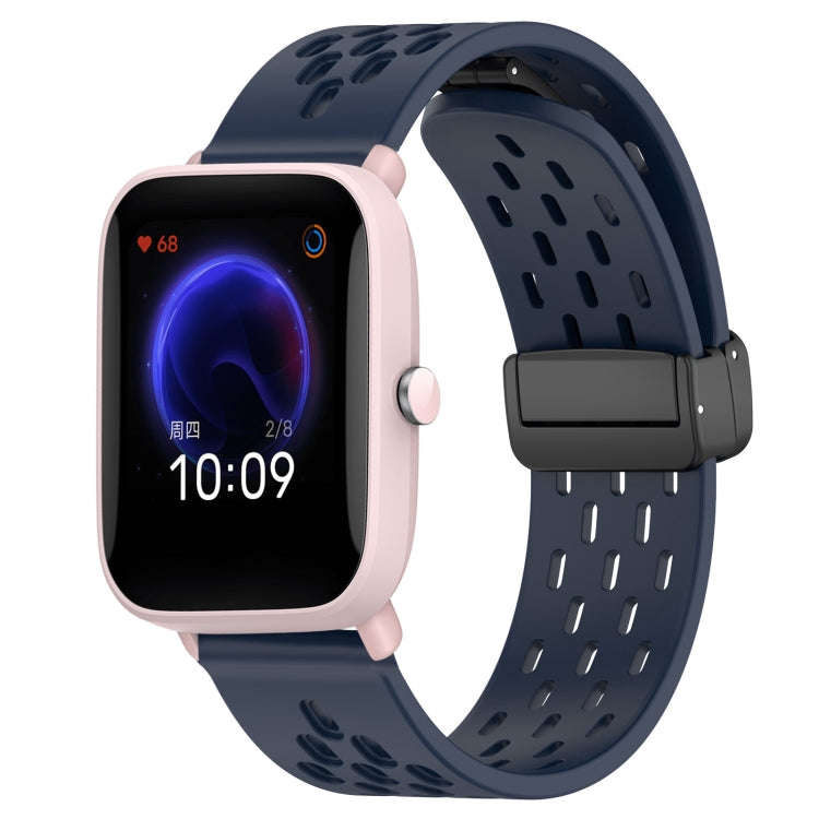 For Amazfit Pop Pro 20mm Folding Magnetic Clasp Silicone Watch Band(Midnight Blue)