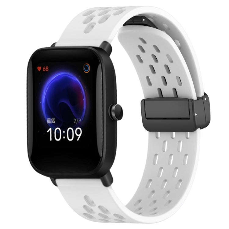 For Amazfit Pop 20mm Folding Magnetic Clasp Silicone Watch Band(White)