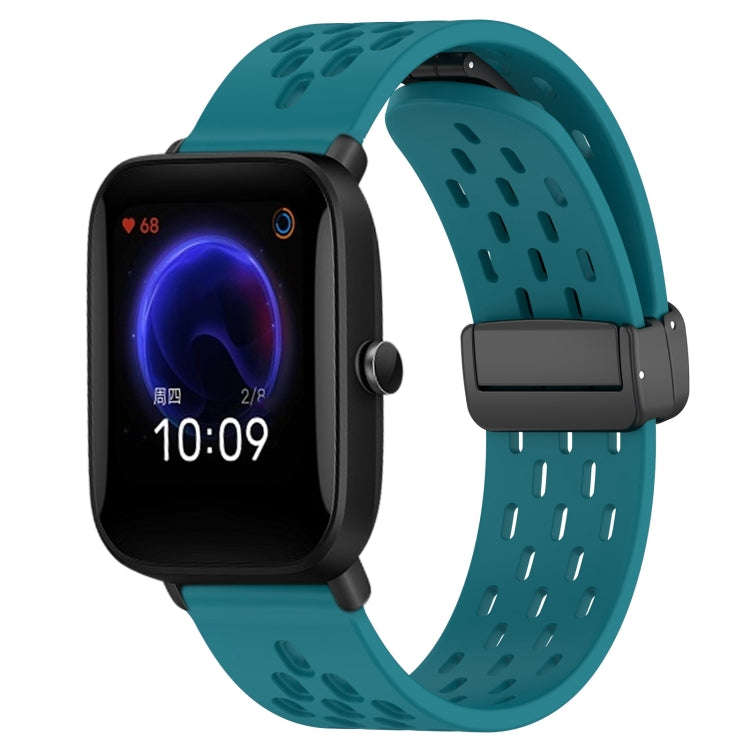 For Amazfit Pop 20mm Folding Magnetic Clasp Silicone Watch Band(Hidden Green)