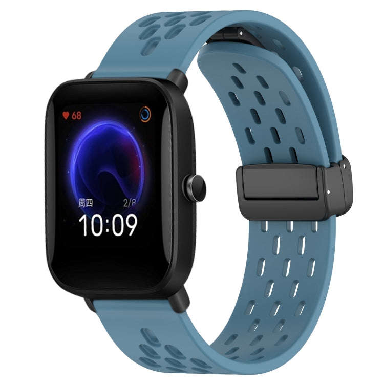 For Amazfit Pop 20mm Folding Magnetic Clasp Silicone Watch Band(Blue)