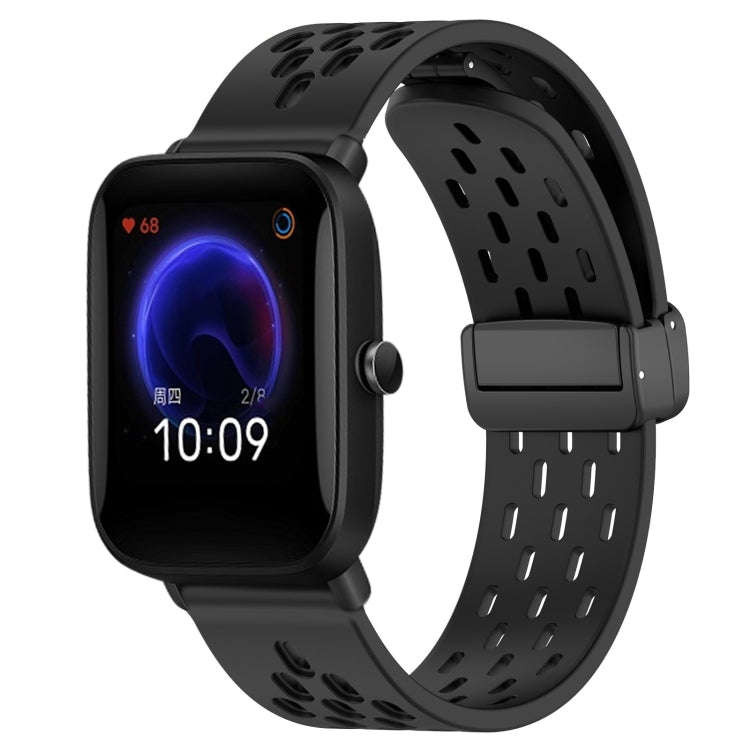 For Amazfit Pop 20mm Folding Magnetic Clasp Silicone Watch Band(Black)