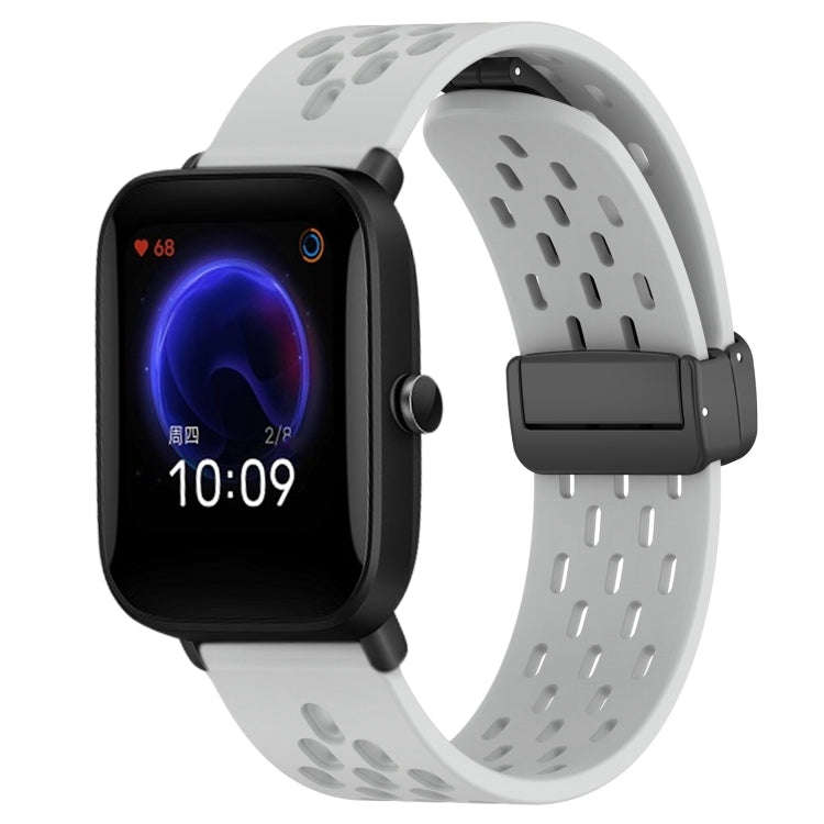 For Amazfit Pop 20mm Folding Magnetic Clasp Silicone Watch Band(Light Grey)