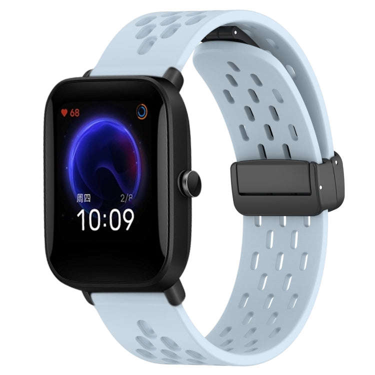 For Amazfit Pop 20mm Folding Magnetic Clasp Silicone Watch Band(Light Blue)