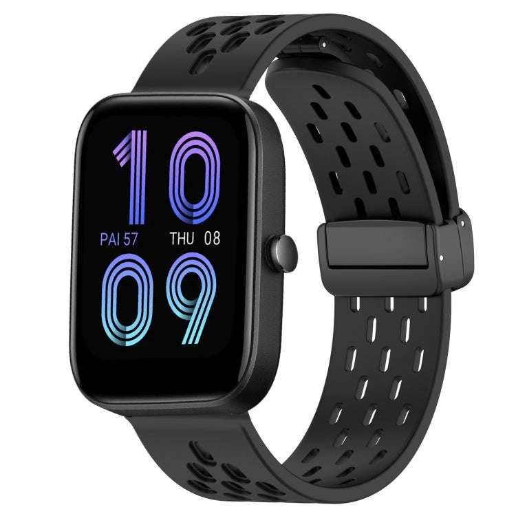 For Amazfit Bip3 20mm Folding Magnetic Clasp Silicone Watch Band(Black)