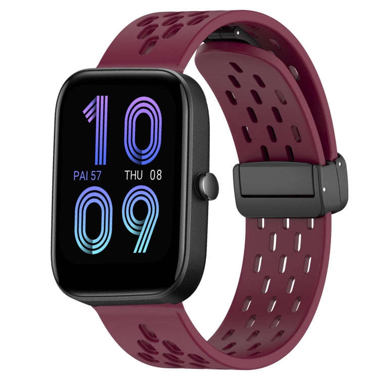 For Amazfit Bip3 20mm Folding Magnetic Clasp Silicone Watch Band(Burgundy)