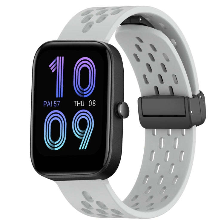 For Amazfit Bip3 20mm Folding Magnetic Clasp Silicone Watch Band(Light Grey)