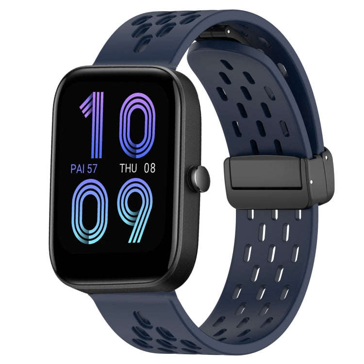 For Amazfit Bip3 20mm Folding Magnetic Clasp Silicone Watch Band(Midnight Blue)