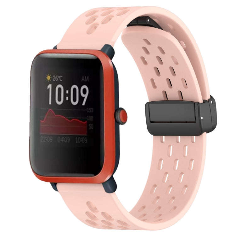 For Amazfit Bip 1S 20mm Folding Magnetic Clasp Silicone Watch Band(Pink)
