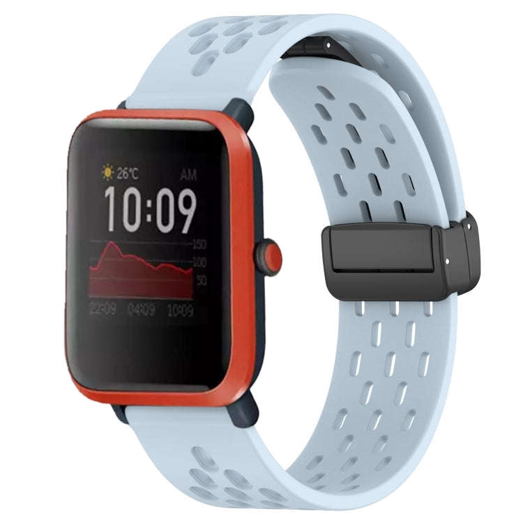 For Amazfit Bip 1S 20mm Folding Magnetic Clasp Silicone Watch Band(Light Blue)