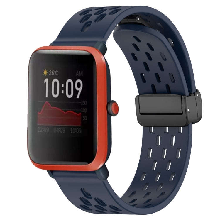 For Amazfit Bip 1S 20mm Folding Magnetic Clasp Silicone Watch Band(Midnight Blue)