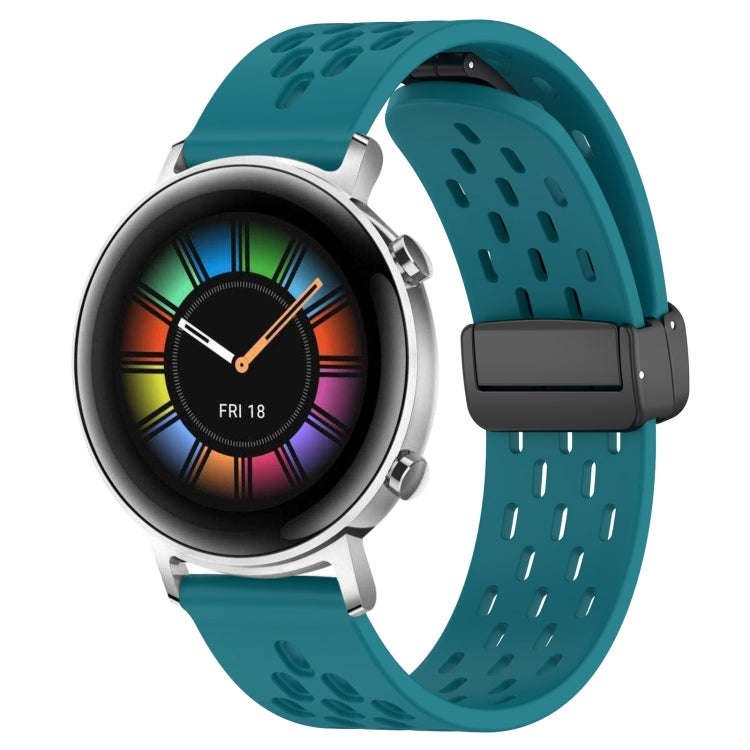 For Huawei Watch GT2 42mm 20mm Folding Magnetic Clasp Silicone Watch Band(Hidden Green)